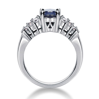 Prong Set Diamond & Oval Sapphire Ring (0.28 ct.tw.) - view 2