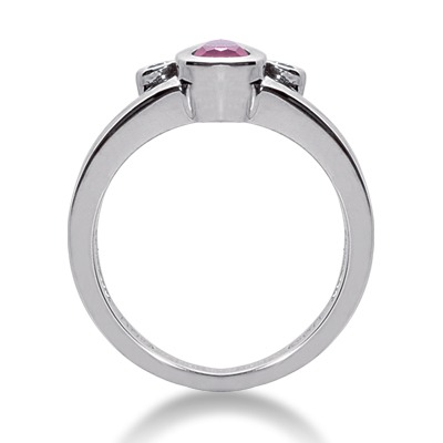 Bezel Set Oval Cut Pink Sapphire and Diamond Ring (0.06 ct.tw.) - view 2