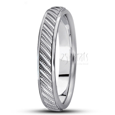 Custom Angled Cut Carved Design Wedding Band  - view 2