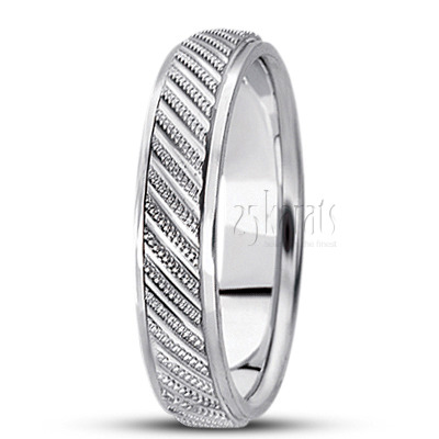 Custom Angled Cut Carved Design Wedding Band  - view 3