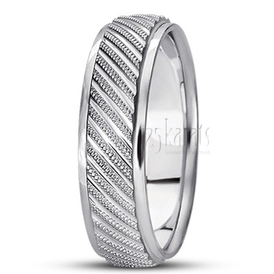 Custom Angled Cut Carved Design Wedding Band  - view 4