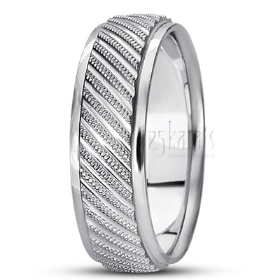 Custom Angled Cut Carved Design Wedding Band  - view 5