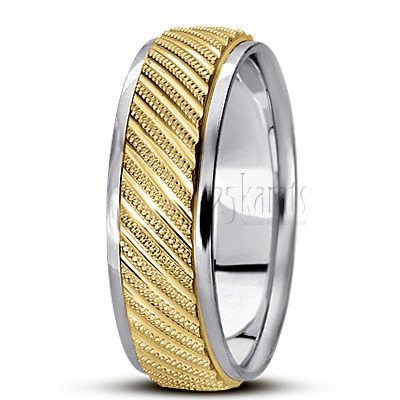 Custom Angled Cut Carved Design Wedding Band  - view 7