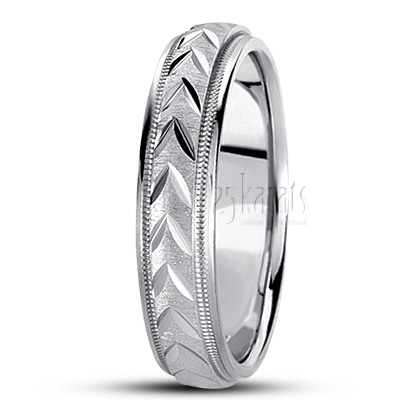 Leaf Design Two-Color Diamond Cut Wedding Ring  - view 3