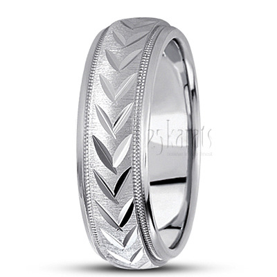 Leaf Design Two-Color Diamond Cut Wedding Ring  - view 4