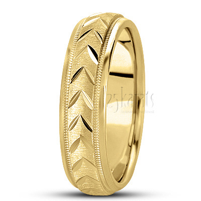 Leaf Design Two-Color Diamond Cut Wedding Ring  - view 5