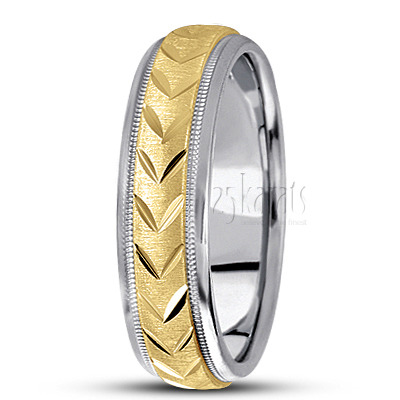 Leaf Design Two-Color Diamond Cut Wedding Ring  - view 6