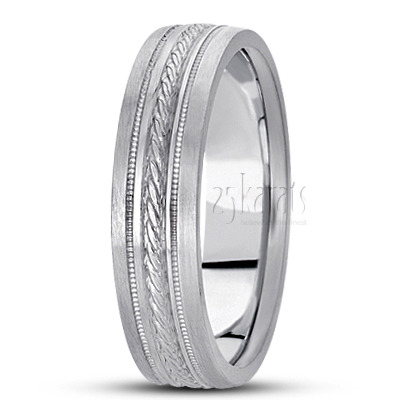 Sturdy Comfort Fit Diamond Carved Wedding Band  - view 2