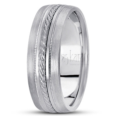 Sturdy Comfort Fit Diamond Carved Wedding Band  - view 4