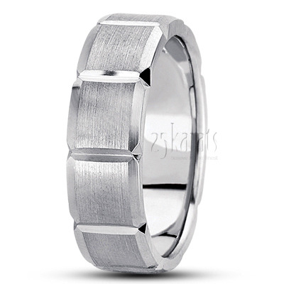 Rectangular Cut Satin Carved Design Wedding Band  - view 3