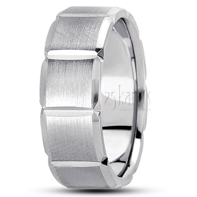 Rectangular Cut Satin Carved Design Wedding Band  - view 4