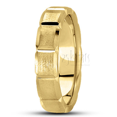 Rectangular Cut Satin Carved Design Wedding Band  - view 5