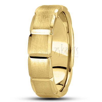 Rectangular Cut Satin Carved Design Wedding Band  - view 6