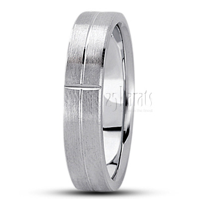 Symmetrical Two-Color Carved Design Wedding Band  - view 2