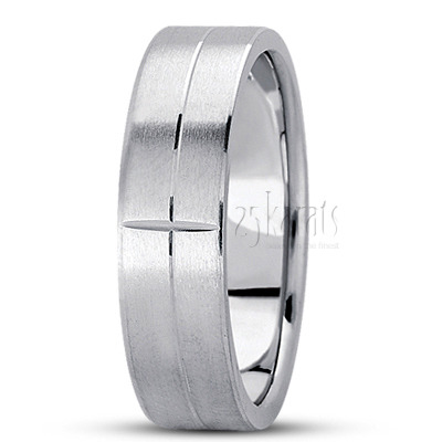 Symmetrical Two-Color Carved Design Wedding Band  - view 3