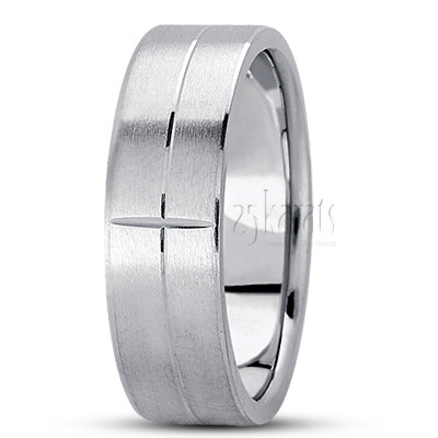 Symmetrical Two-Color Carved Design Wedding Band  - view 4