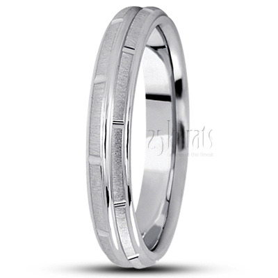 Modern Rectangular Cut Carved Design Wedding Ring  - view 5