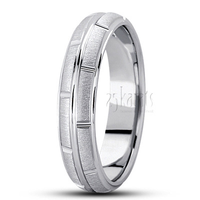 Modern Rectangular Cut Carved Design Wedding Ring  - view 6