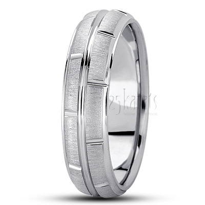 Modern Rectangular Cut Carved Design Wedding Ring  - view 7