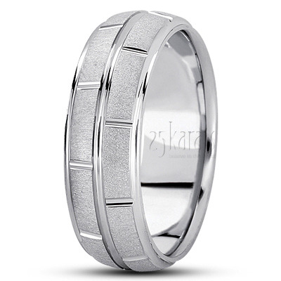 Modern Rectangular Cut Carved Design Wedding Ring  - view 8