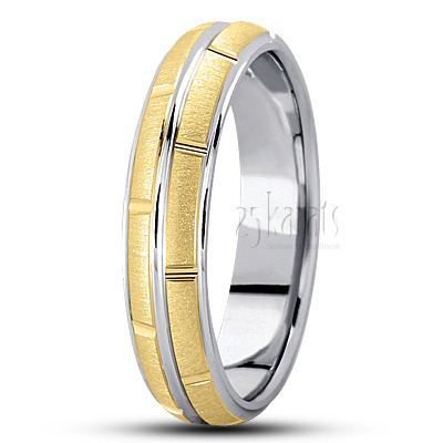 Modern Rectangular Cut Carved Design Wedding Ring  - view 9