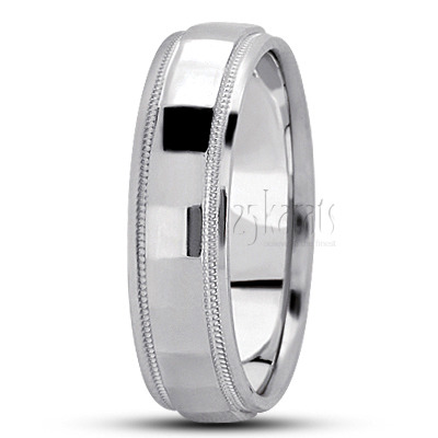 Rectangular Cut Two-Color Carved Design Wedding Ring - view 3