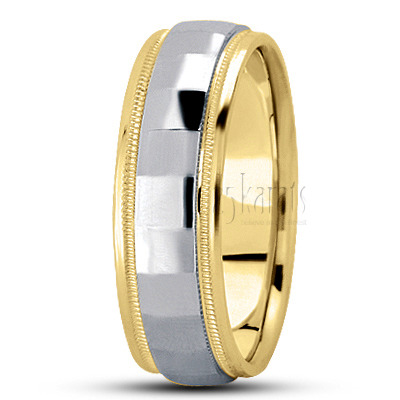 Rectangular Cut Two-Color Carved Design Wedding Ring - view 7