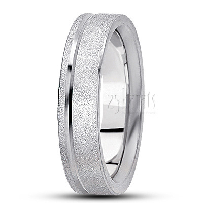 Classic Stoned Flat Carved Design Wedding Band - view 2