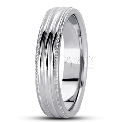 Shiny Incised Basic Carved Wedding Band - view 2