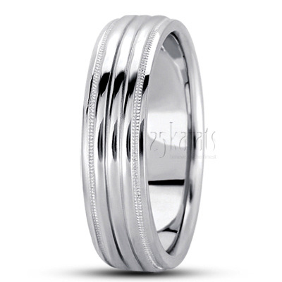 Shiny Incised Basic Carved Wedding Band - view 3