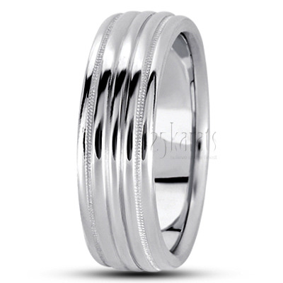 Shiny Incised Basic Carved Wedding Band - view 4