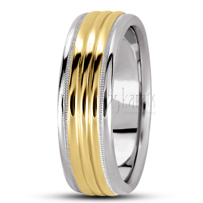 Shiny Incised Basic Carved Wedding Band - view 5