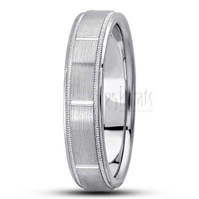 Flat Grooved Diamond Carved Wedding Ring - view 2