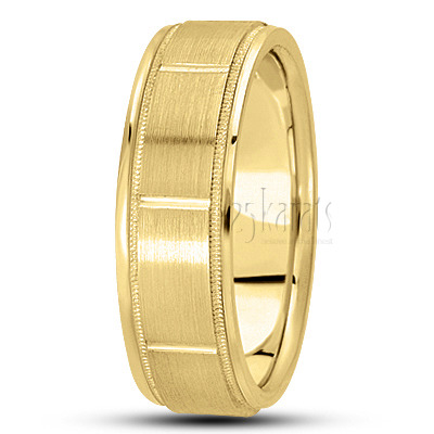 Flat Grooved Diamond Carved Wedding Ring - view 4