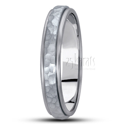 Hammered Round Body Basic Carved Wedding Band - view 2