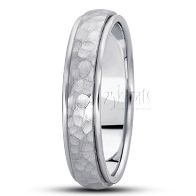 Hammered Round Body Basic Carved Wedding Band - view 3