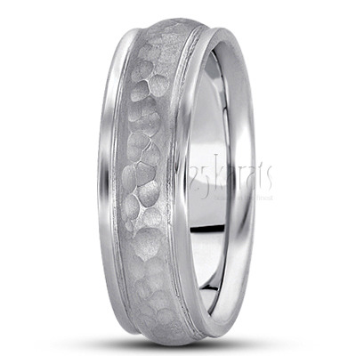 Hammered Round Body Basic Carved Wedding Band - view 5