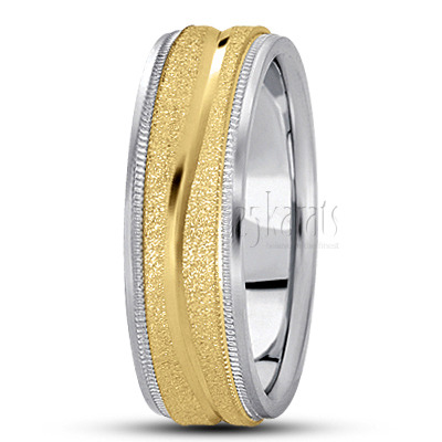 Wavy Stone Finish Basic Design Wedding Band - view 5