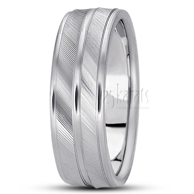 Angled Cut Two-Tone Basic Carved Wedding Ring - view 4