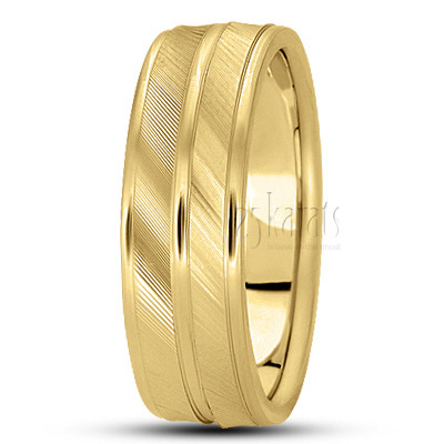 Angled Cut Two-Tone Basic Carved Wedding Ring - view 5