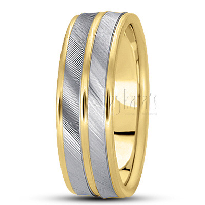 Angled Cut Two-Tone Basic Carved Wedding Ring - view 6