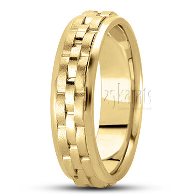 Contemporary Rolex Style Fancy Carved Wedding Ring  - view 2