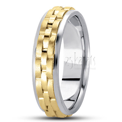 Contemporary Rolex Style Fancy Carved Wedding Ring  - view 3