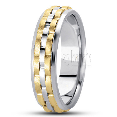 Contemporary Rolex Style Fancy Carved Wedding Ring  - view 5