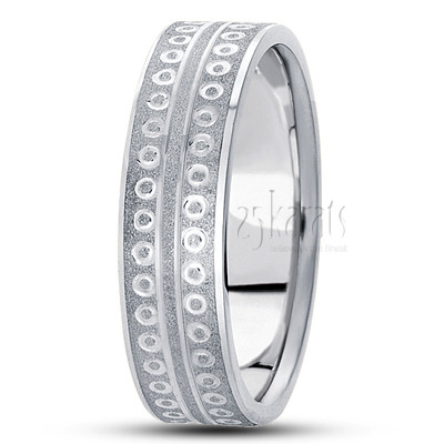 Incised Stone Finish Fancy Design Wedding Band  - view 2