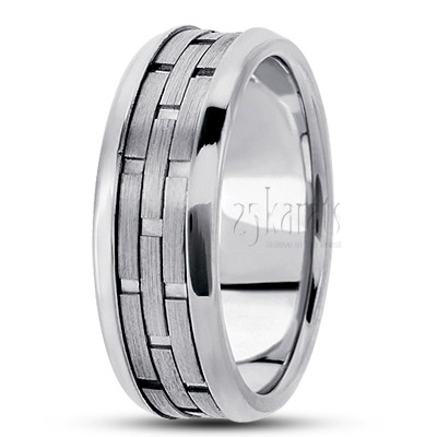 Stylish Grooved Fancy Carved Wedding Ring - view 2