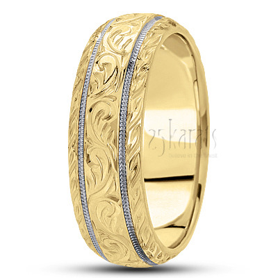 Chic Hand Engraved Floral Wedding Ring - view 2