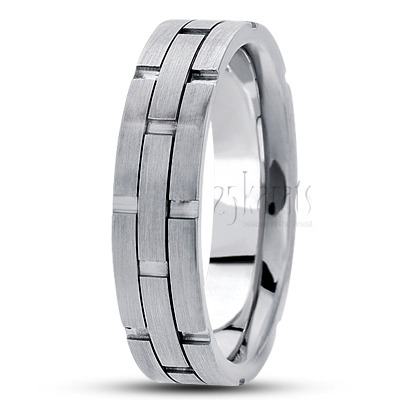 Rectangular Cut Satin Diamond Carved Wedding Ring  - view 2