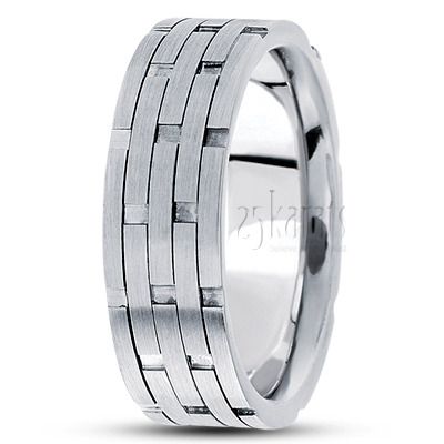 Sturdy Comfort Fit Carved Design Wedding Band  - view 2