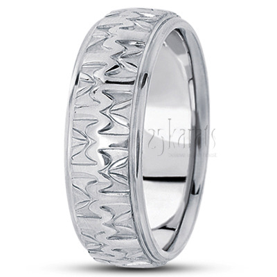 Contemporary Wave Design Diamond Carved Wedding Ring  - view 2